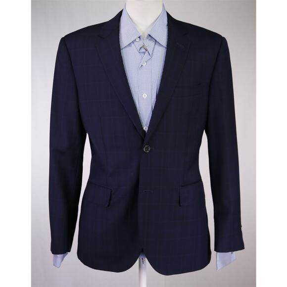 Indochino Custom Blazer Navy Blue Windowpane 2-Btn Wool Jacket 38S - Picture 2 of 10